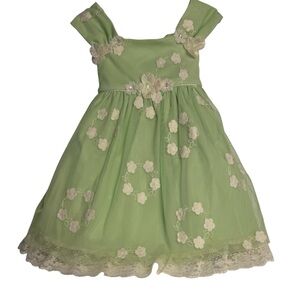 Iris & Ivy Girls Embroidery Green Floral Dress with Lace Details Sz 12M